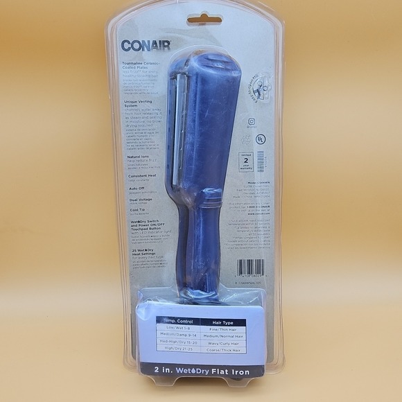 Conair 2" Wet & Dry Hair Flat Iron Tourmaline Ceramic Straightener CS44WN NEW - Picture 6 of 10